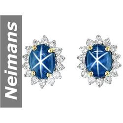 7.30 ct Star Sapphire & White Sapphire Earrings 14kt Gold