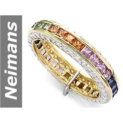 3.40 ct Blue, Green, Orange, Pink Sapphire & Diamond Ring 14kt Gold