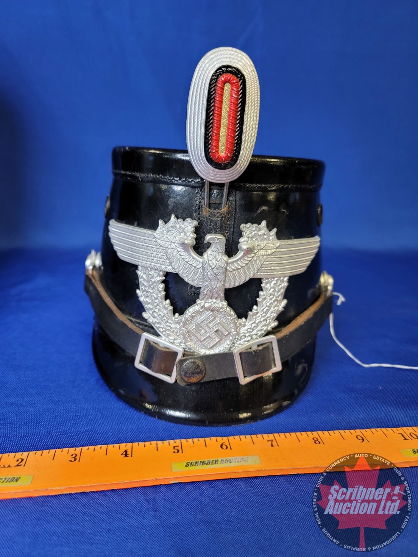 Shako Box WW2 Police Leather Shako, Berlin, Black with Hat Box (Box Measures = 11 ...