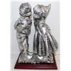 Image 1 : HEAVY PEWTER BOY AND GIRL STATUE ON WOOD BASE