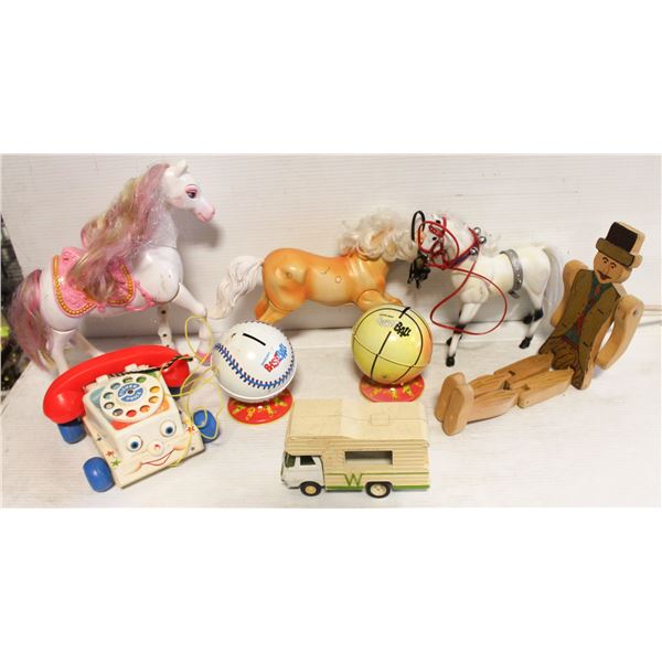 BIN OF ASSORTED VINTAGE TOYS