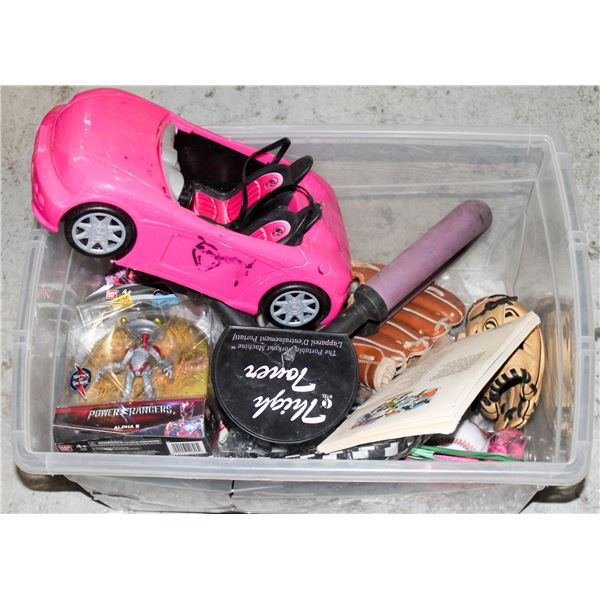 BIN OF VARIOUS TOYS - BASEBALL GLOVES