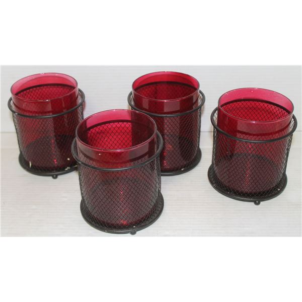 4)  LOT OF 4 5" HIGH X 4" DIAMETER GLASS CANDLE