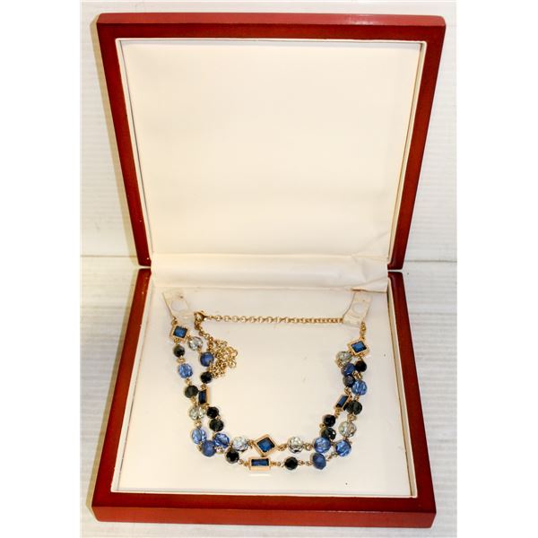 27)  VINTAGE GOLD TONE WITH BLUE RHINESTONE