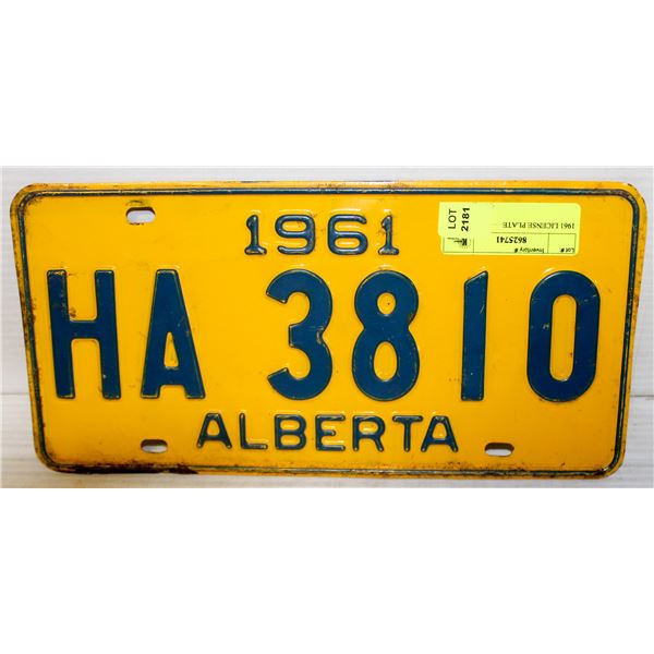 1961 LICENSE PLATE