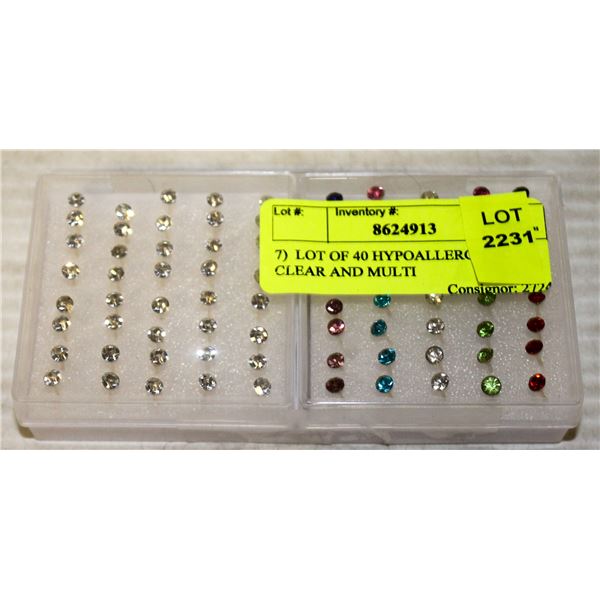 7)  LOT OF 40 HYPOALLERGENIC CLEAR AND MULTI