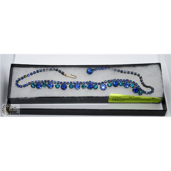 BLUE + GREEN RHINESTONE ESTATE NECKLACE