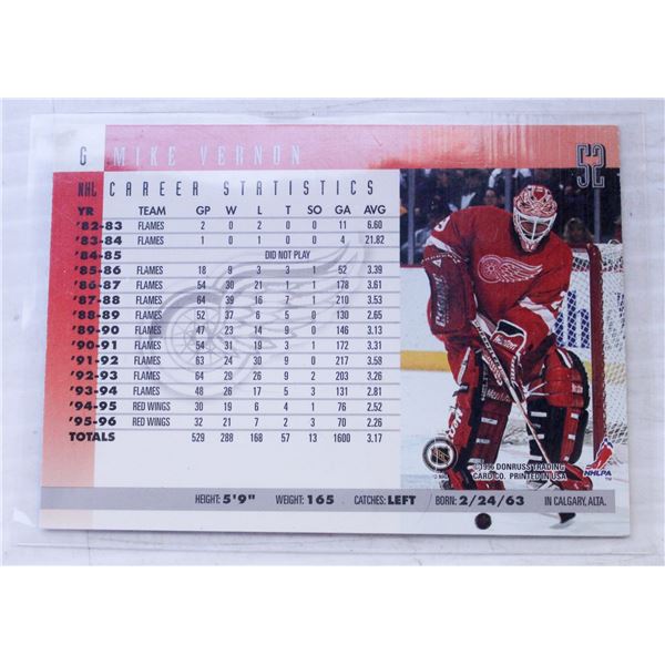 3)  FROM 1996, MIKE VERNON HOCKEY CARD.