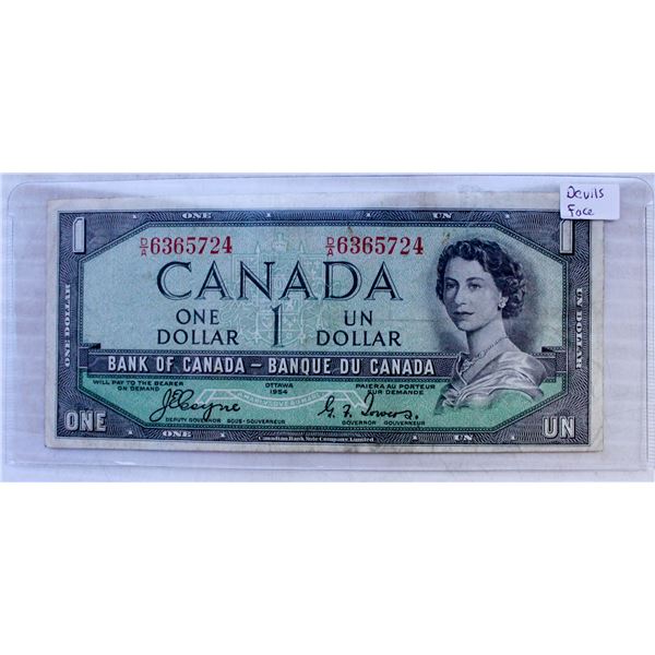 1953 CANDIAN ONE DOLLAR DEVILS FACE BANKNOTE