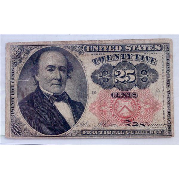 1874 US 25 CENTS FRACTIONAL CURRENCY BANKNOTE