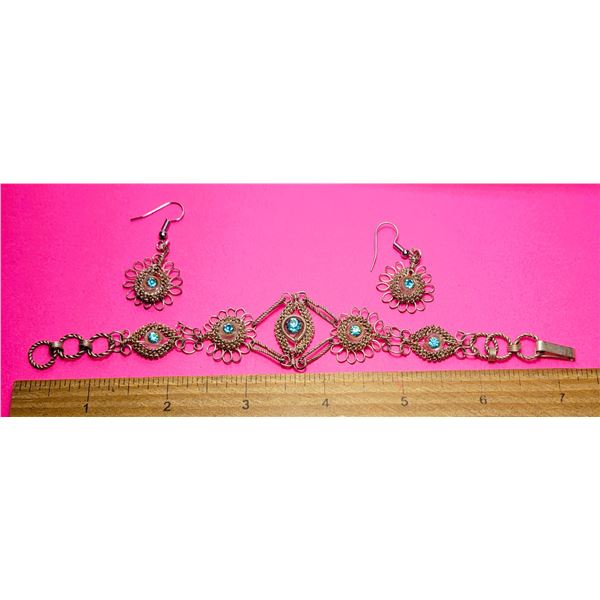 14)  TIBETAN SILVER INTRICATELY SET DROP EARRINGS