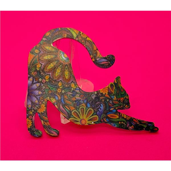 35)  RETRO STYLE STRETCHING CAT BROOCH, 2.5" LONG