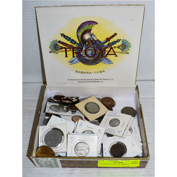 CIGAR BOX FULL OF WORLD COINS