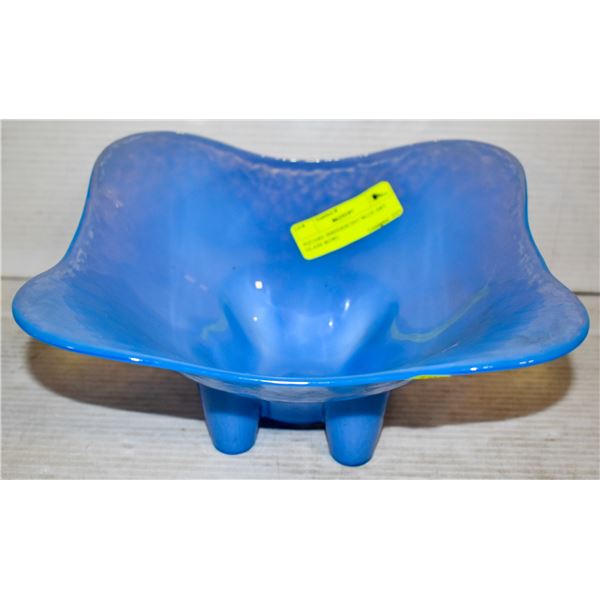 SQUARE IRREDESCINT BLUE ART GLASS BOWL