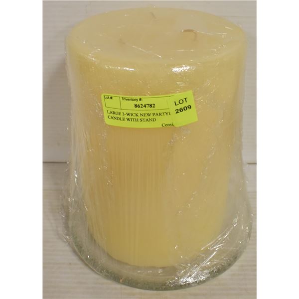 LARGE 3-WICK NEW PARTYLITE CANDLE WITH STAND