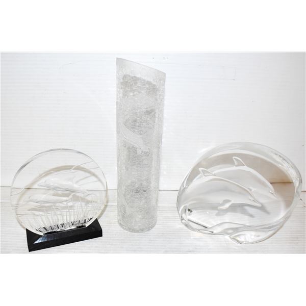 3 GLASS (ETCHED) DOLPHIN