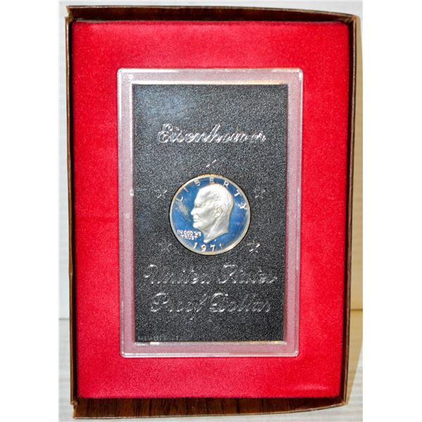 1971 SILVER USA EISENHOWER PROOF $1 COIN IN CASE