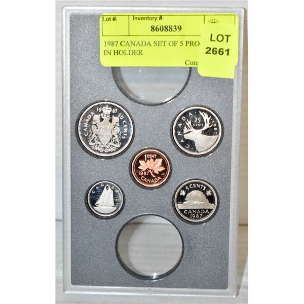 1987 CANADA SET OF 5 PROOF COINS IN HOLDER