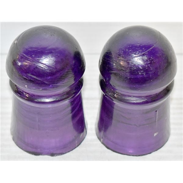 RARE 2 PURPLE GLASS INSULATORS TOGETHER