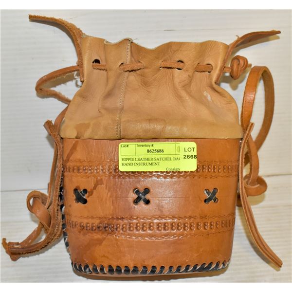 HIPPIE LEATHER SATCHEL BAG & HAND INSTRUMENT