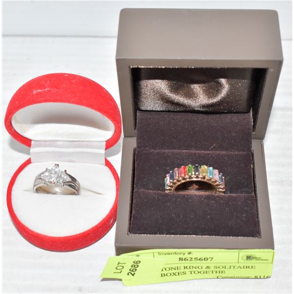 MULTI STONE RING & SOLITAIRE RING IN BOXES TOGETHE