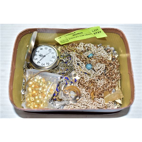 BOX OF JEWELRY FOR CRAFTS OR REPAIR