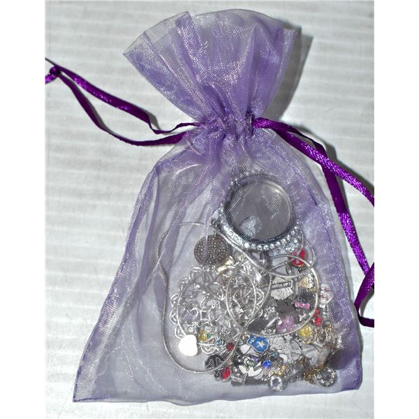 NECKLACE WITH SEE THROUGH PENDANT W/ INSET CHARMS