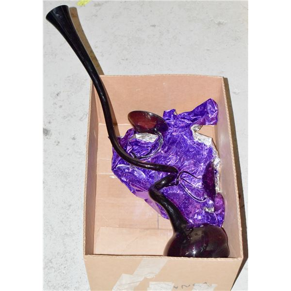 2 PURPLE POLAND ART GLASS W/ HANDBLOWN 2FT VASE