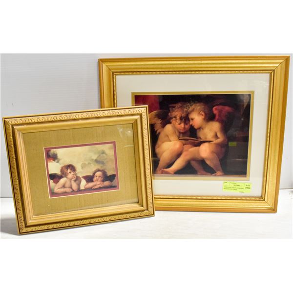 2 VINTAGE CHERUB FRAMED + MATTED PICTURES