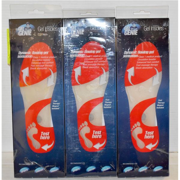 3 PAIRS OF SIZE  L  7-13 GEL GENIE GEL INSOLES