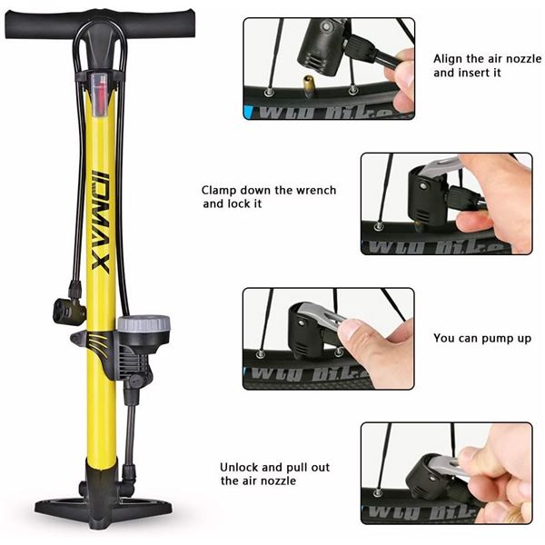 YELLOW IDMAX ERGONOMIC BIKE FLOOR PUMP
