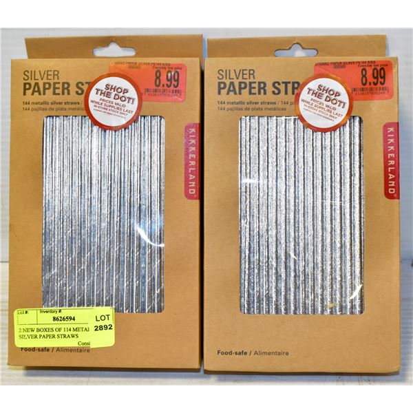 2 NEW BOXES OF 114 METALLIC SILVER PAPER STRAWS