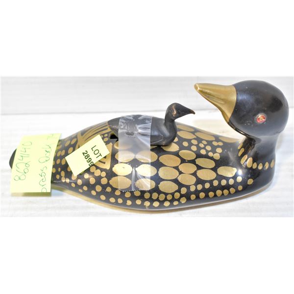 BRASS DUCK PIGGY BANK W/ MINI DUCK TOPPER