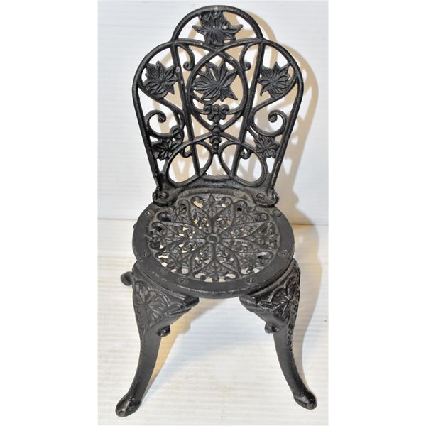 BLACK ORNATE CAST IRON DOLL CHAIR - 9.75 H X 5.5 W
