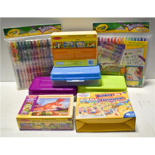 BOX OF NEW CHILDRENS TOYS INCL. 2 CRAYOLA