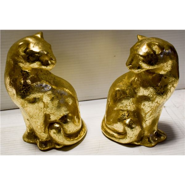 VINTAGE GOLD GILT BIG CAT BOOKENDS MATCHED PAIR