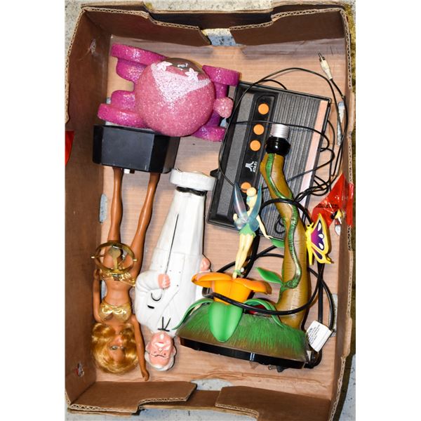 BIN OF VINTAGE KFC PIGGY BANK, CINDERELLA LAMP