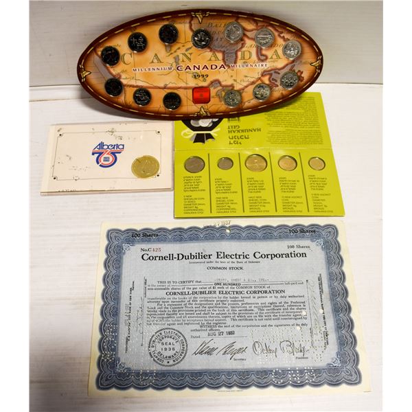 COINS SETS AND STOCK CERTIFICATE