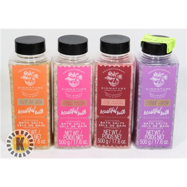 LOT OF 4 NEW ASSORTED SCENT BATH SALTS 500G EACH