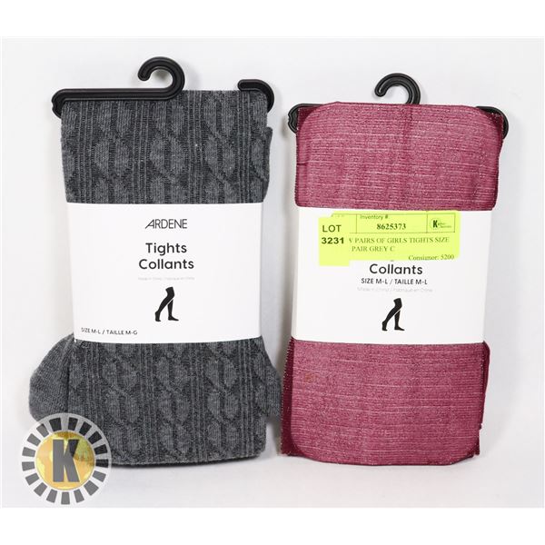 2 NEW PAIRS OF GIRLS TIGHTS SIZE M-L 1 PAIR GREY C