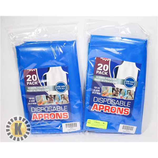 2 PACKAGES OF NEW DISPOSABLE APRONS, 20 APRONS IN