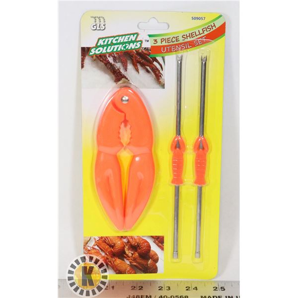 3 PC SHELLFISH UTENSIL SETS ORANGE