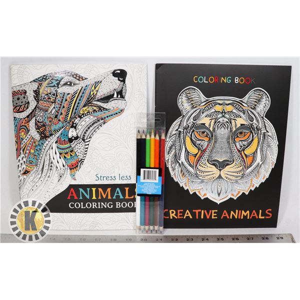 2 NEW ANIMAL COLORING BOOKS WITH DOUBLE SIDED