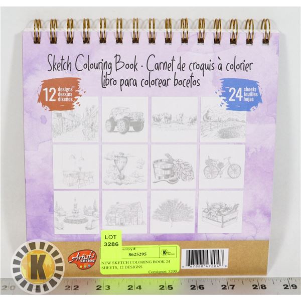 NEW SKETCH COLORING BOOK 24 SHEETS, 12 DESIGNS