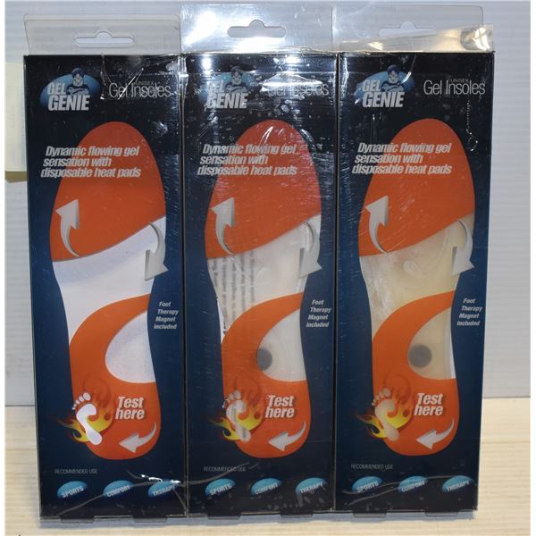3 PAIRS OF SIZE  L  7-13 GEL GENIE GEL INSOLES