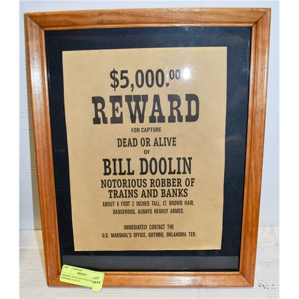FRAMED WESTERN DEAD OR ALIVE REWARD DOOLIN