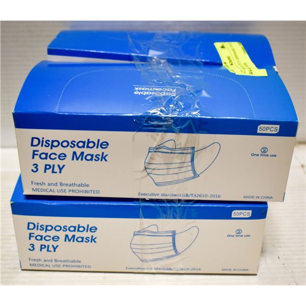 4 BOXES OF 3 PLY DISPOSABLE FACE MASKS- 50 PER