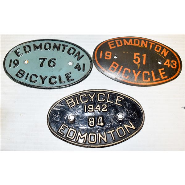 ANTIQUE EDM BIKE LICENSE PLATES- 1941, 1942, 1943
