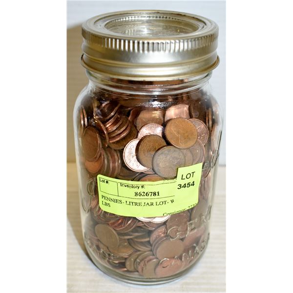 PENNIES- LITRE JAR LOT- WEIGHT 7+ LBS