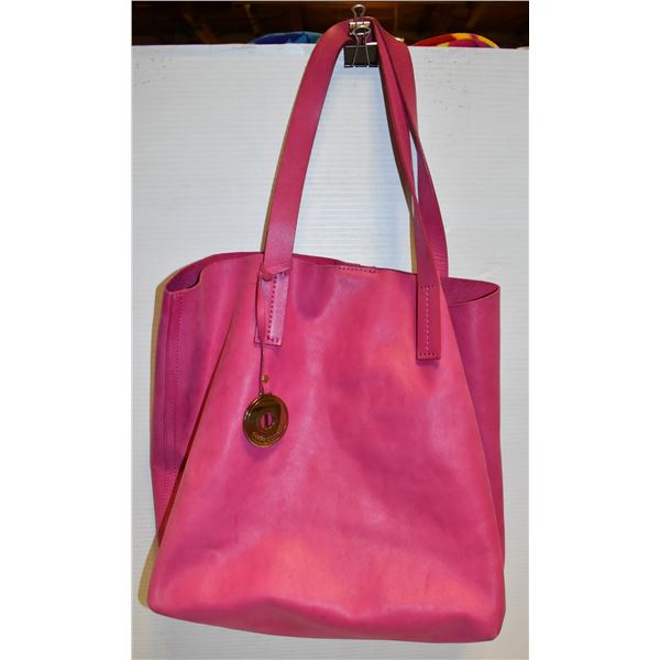 HOT PINK CARLA DONELLI LEATHER TOTE BAG- 17 X 14